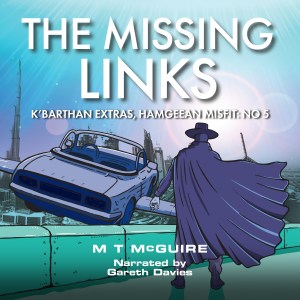 Book cover cover shows a man in a cloak with his back to us looking out from a green parapet across a city. In front of him, half off screen, is a hovvering car with wings which, in this series, is called a snurd.